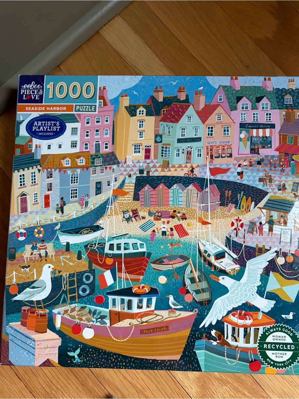 Eeboo Seaside Harbor 1000-Piece Puzzle- Vibrant Multicolor Coastal Scene
